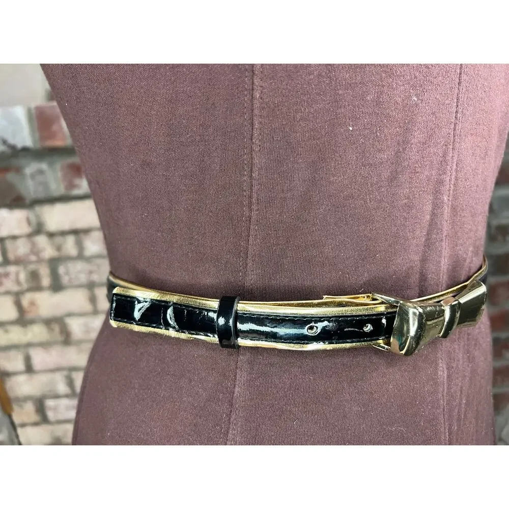 belt bow buckle black gold vegan leather